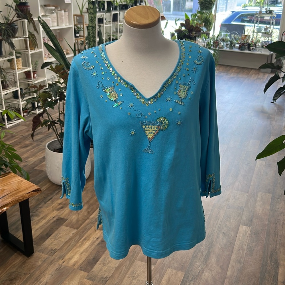 Quaker Factory Beaded 3/4 Length Sleeve Shirt